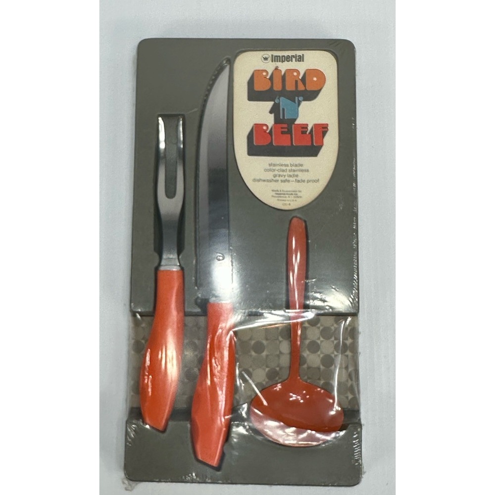 Vintage MCM Imperial Bird N Beef Orange USA Stainless Steel Original‎ Box